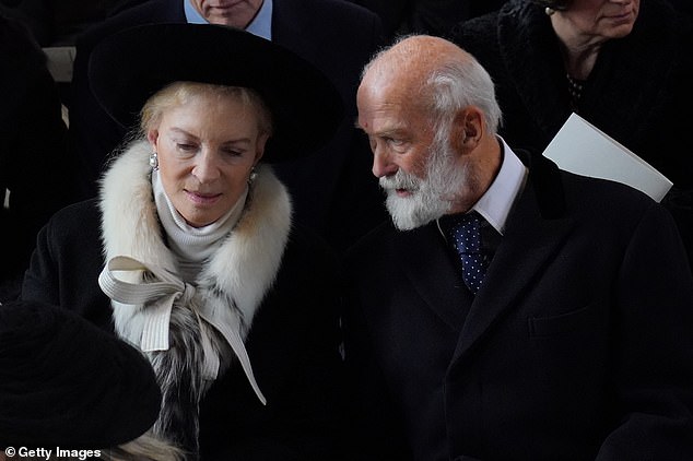 Duty: Prince and Princess Michael of Kent at the memorial service for King Constantine of Greece in Windsor on Tuesday, two days after the death of their son-in-law.