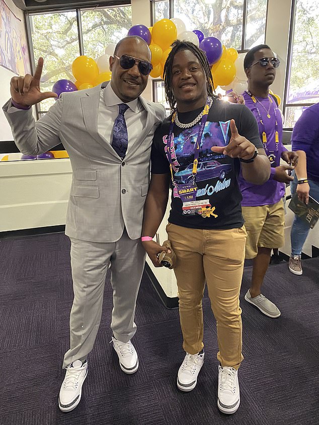 LSU football star Trey Holly (right) has been arrested in connection with a shooting in Louisiana.