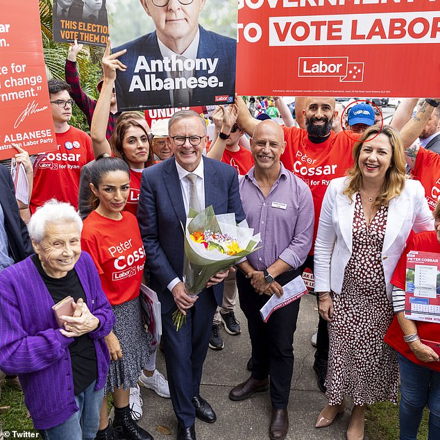 An uninvited guest infiltrated a Labor event on Thursday and was spotted among seas of red shirts.