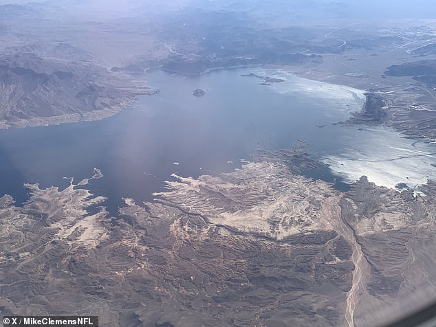 The largest reservoir in the United States, which was feared to be on the verge of drying up, has now reached its highest level since 2021. Pictured is an aerial shot from this month.