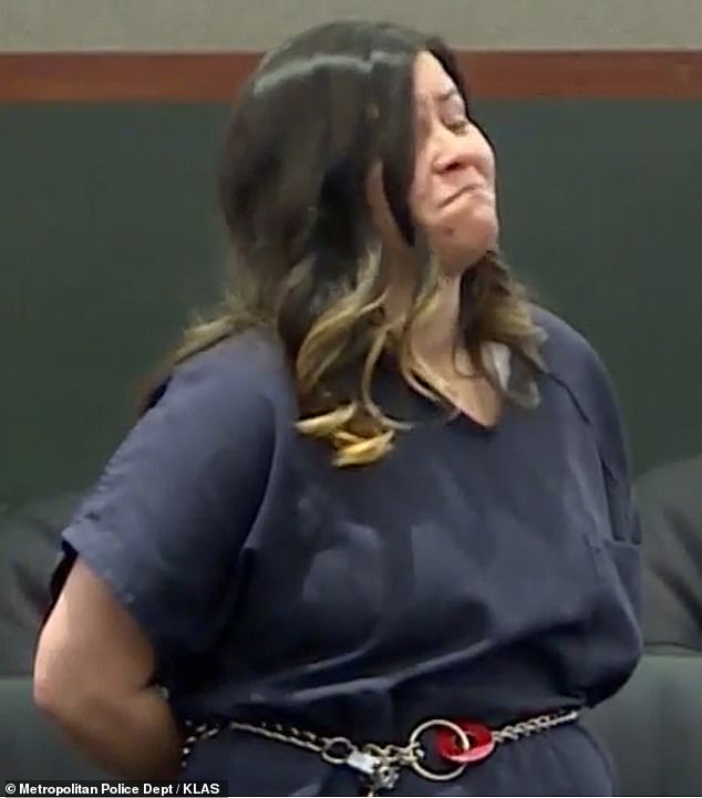 Amanda Stamper, 33, cried after being sentenced to up to 18 years in prison.  In December she pleaded guilty to three felony counts of child abuse, neglect or endangerment.  A Clark County grand jury previously indicted Stamper on seven counts of felony child abuse and neglect.