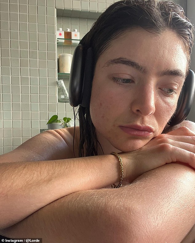 Lorde, 27 (pictured), raised eyebrows on Wednesday when she shared a series of very intimate photos of herself listening to music in the bathroom.