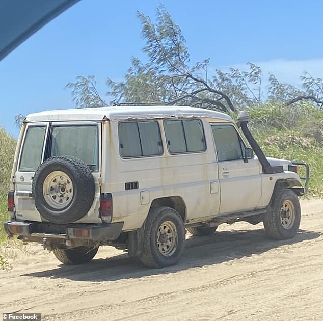 Police were called to Mackay Harbor after a man's body was discovered in an abandoned LandCruiser (pictured) on Saturday afternoon.