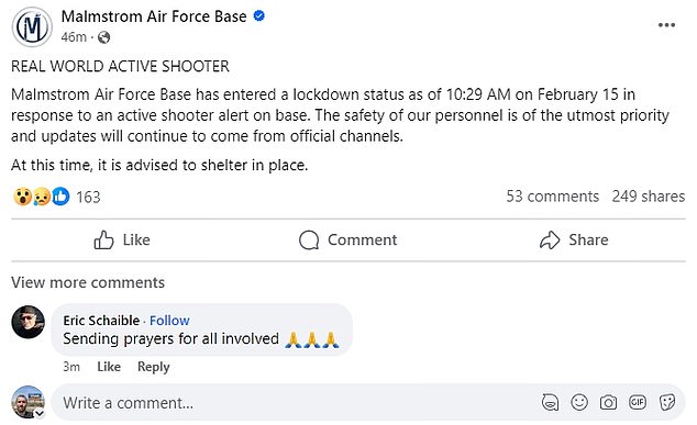 Malmstrom Air Force Base in Montana is closed due to