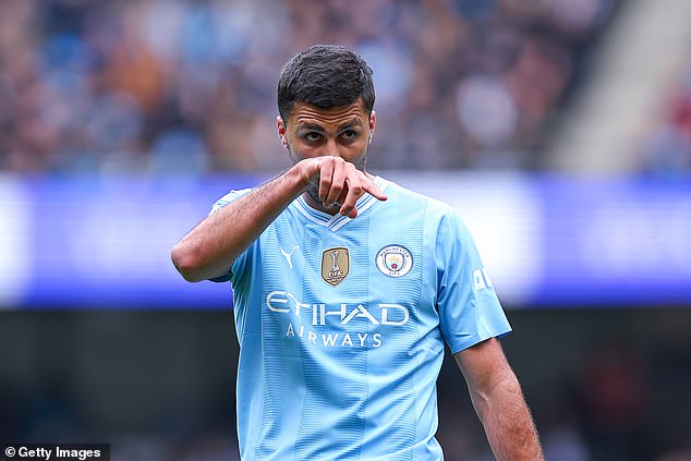 Manchester City midfielder Rodri punched in the Ballon d'Or after being snubbed in 2023.
