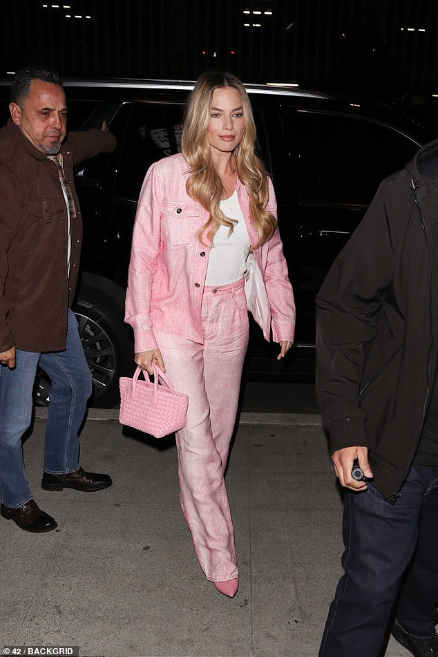 Margot Robbie opted for a pink look when she attended a special screening of Barbie at the Writers Guild in Beverly Hills on Tuesday.