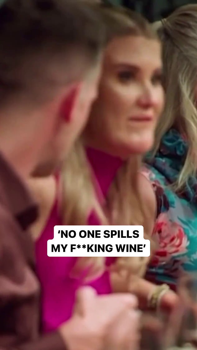 Furious, Lauren stood up and shouted, 'No one spills my damn wine, that's for sure!' before cleaning the table