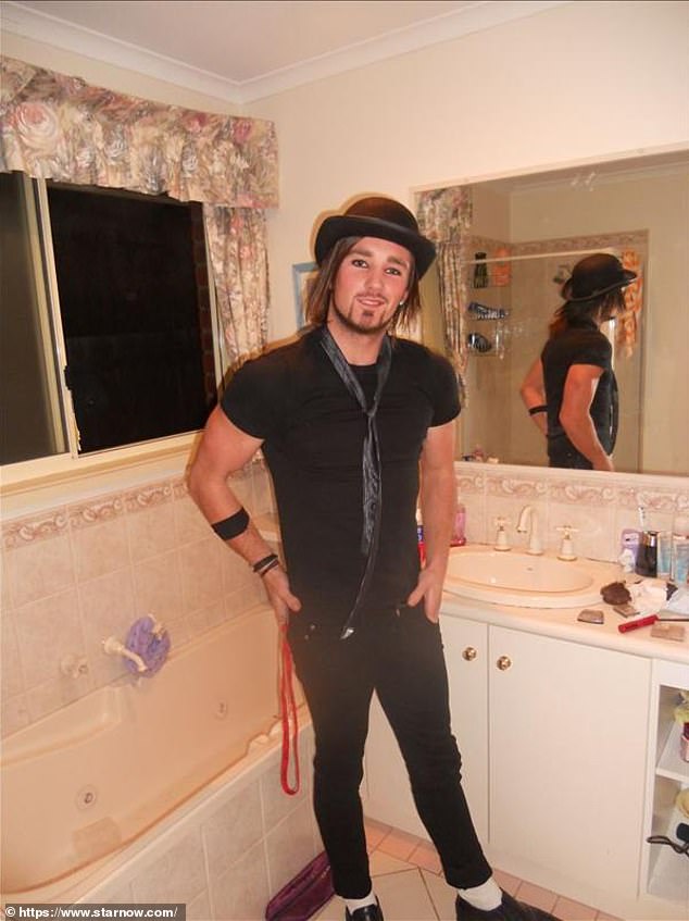 One photo shows the reality star wearing a black T-shirt and jeans along with a bowler hat, black tie and deep black eyeliner.