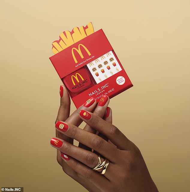 One set features red nail polish and McDonald's-inspired stickers, including burgers, fries and the famous golden arches.