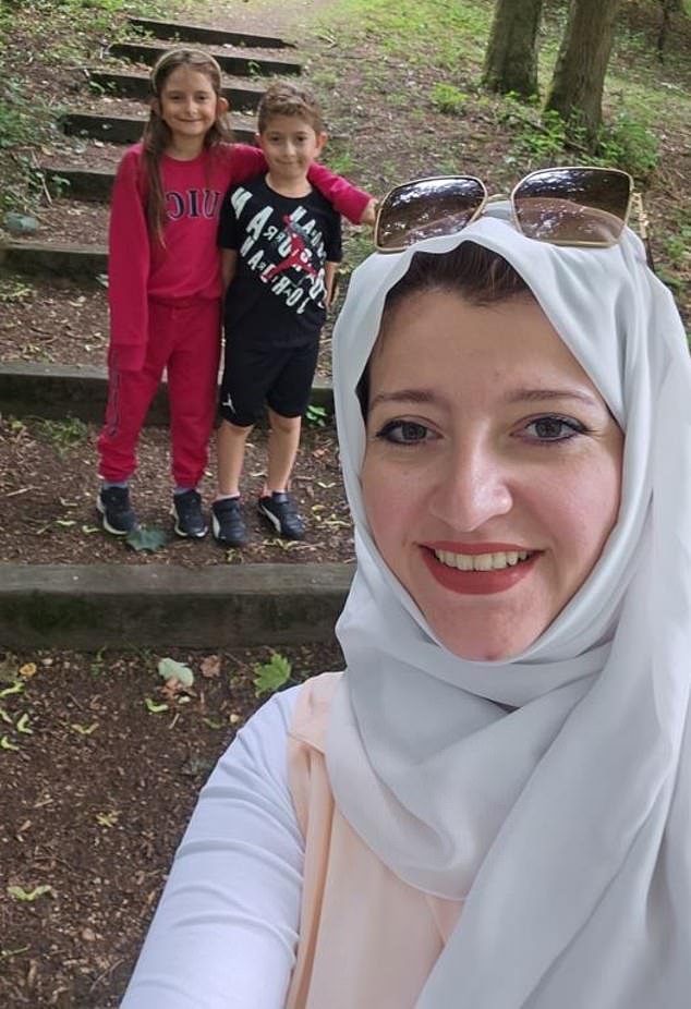 Alaa Azzam (pictured) with her two children, Kefah, 10, and Kamal, eight.