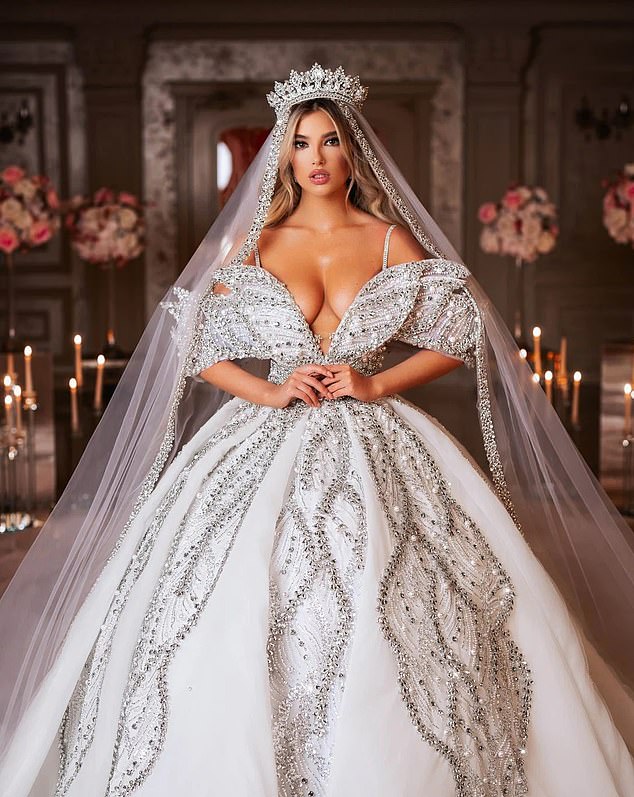 A newly launched wedding dress has been criticized by thousands thanks to its plunging neckline and tight fit.