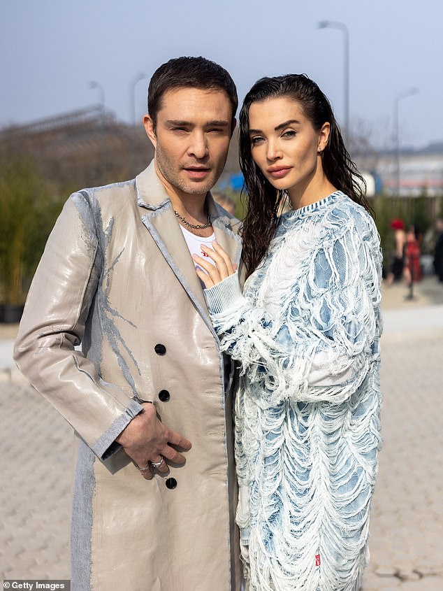 Ed Westwick and his fiancée Amy Jackson made another stylish appearance on Wednesday, while attending the Diesel Milan Fashion Week show.