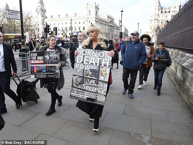 Newly engaged Gemma Collins looked as glamorous as ever as she headed to Parliament to campaign against Beagle cruelty on Monday afternoon.