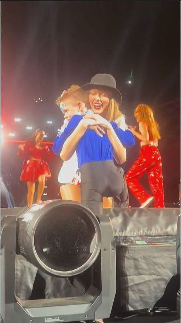 A young Swiftie has shared the sweet moment his idol Taylor Swift hugged him on stage during the second night of their shows in Sydney.  Archie Wilson, a nine-year-old boy from Sydney, shared a hug with Swift after attending the concert with his mother and her brother.  In the photo