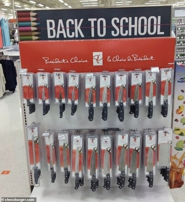 Good marketing can be a great way to convince customers to part with their hard-earned money.  But these campaigns around the world caught people's attention for all the wrong reasons, including a back-to-school poster over a knife display.