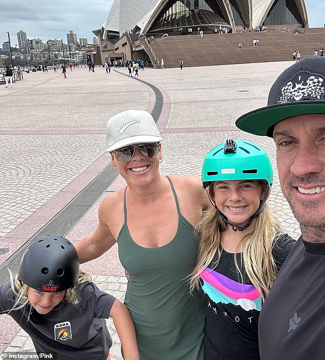 Pink, whose real name is Alecia Beth Moore, has been seen exploring Australia with husband Carey Hart and children Willow, 12, and Jameson, seven, during her latest trip. Everything in the photo