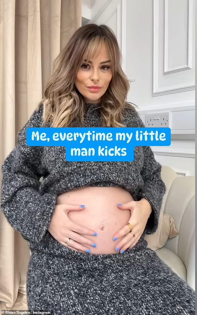 Rhian Sugden is counting down the weeks until she meets her baby.  The model, 37, shared a sweet video on her Instagram page on Wednesday as she showed off her growing baby bump.
