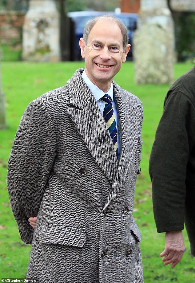 Prince Edward, also known as the Duke of Edinburgh (pictured today in Norfolk church) is the King's younger brother.