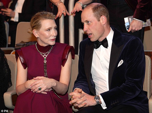 Once inside, Prince William took a seat next to Hollywood royalty Cate Blanchett before the awards ceremony began.