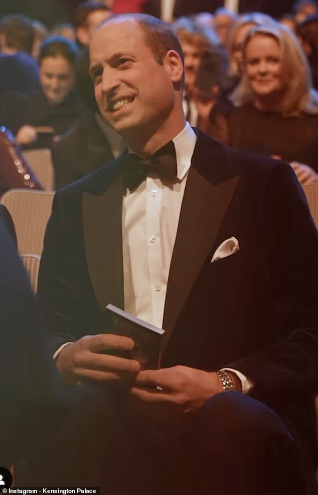 The stunning video showed Prince William taking his seat during the BAFTA 2024 ceremony, after speaking to fans.