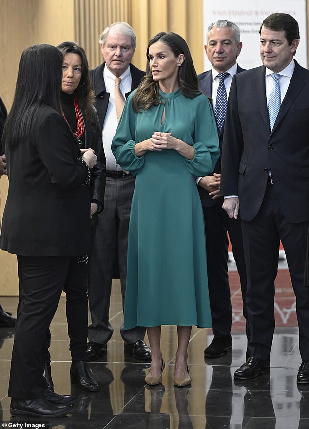 Queen Letizia looked elegant today while attending an official event in Salamanca, Spain.