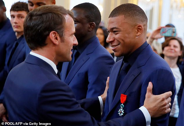 Kylian Mbappé (right) will be a guest of French President Emmanuel Macron (left) on Tuesday