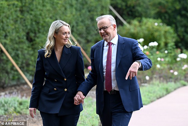 Anthony Albanese (pictured with his fiancee Jodie) that the Coalition overtook Labor for the first time in the polls since the 2022 election.