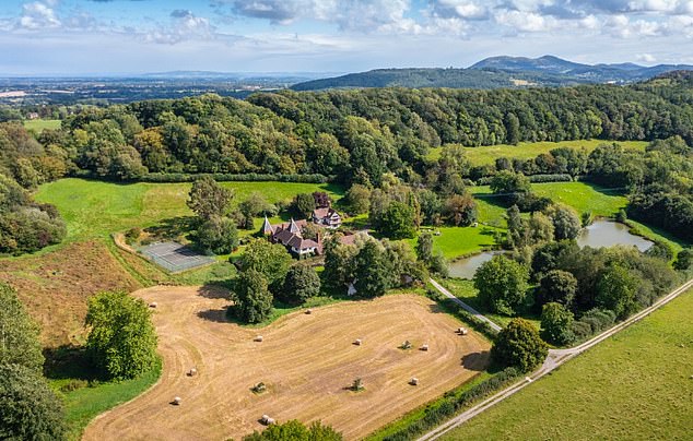 The beautiful Baston Hall from the sky, located in the Malvern Hills in Worcestershire