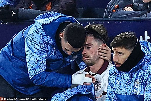 Manchester City star Grealish was consoled by his team-mates after suffering a further injury setback.