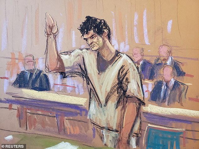Bankman-Fried, the imprisoned founder of bankrupt cryptocurrency exchange FTX, takes the oath as he appears in court for the first time since his fraud conviction in November, in a New York courtroom in this sketch.