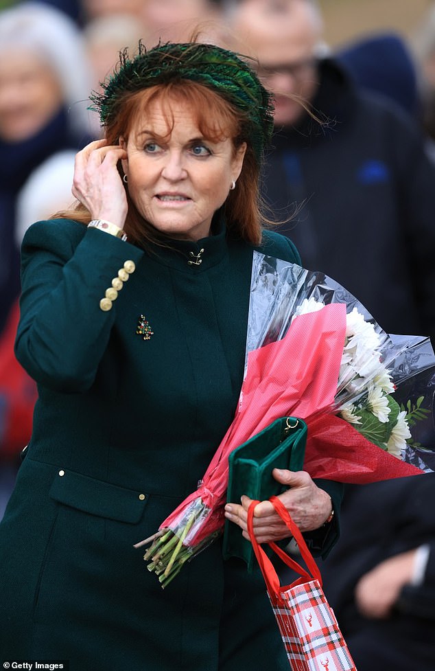 The duchess was diagnosed with malignant melanoma days after Christmas. Pictured: Sarah Ferguson attending the Christmas morning service at Sandringham Church on December 25, 2023.