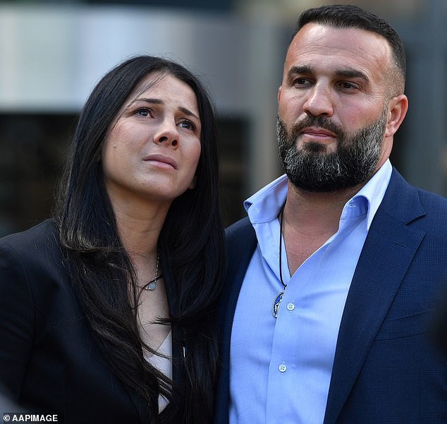 Leila Abdallah (left) and Danny Abdallah (right) outside Parramatta District Court in Sydney for the sentencing of the man who killed three of their children.