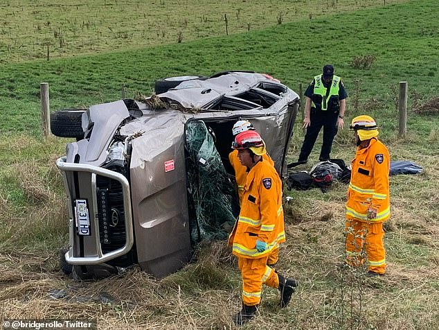 The pace car was following the prime minister's vehicle before it crashed and rolled down a hill on the Bass Highway near Elizabeth Town in northern Tasmania.