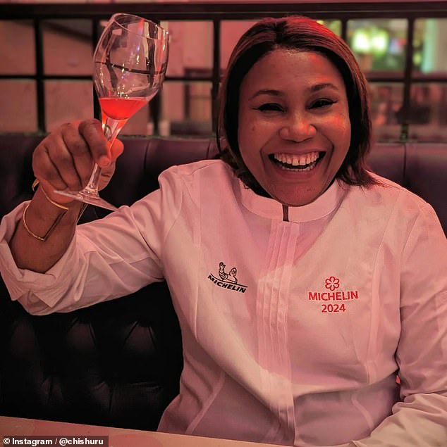 Adejoké Bakare (pictured), 51, made history by becoming the first black woman in the UK to receive a prestigious Michelin star, but a restaurant had never been part of her plan (pictured: Adejoké celebrates in Instagram)