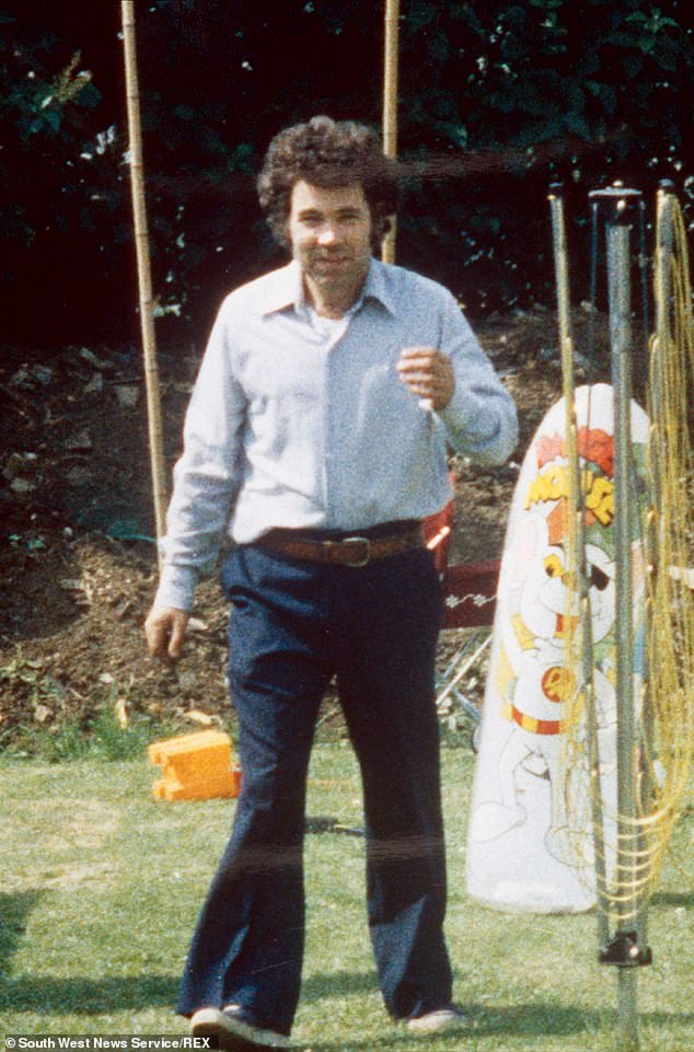Fred West walking through the garden of 25 Cromwell Street, where he and his wife buried the bodies of their victims.