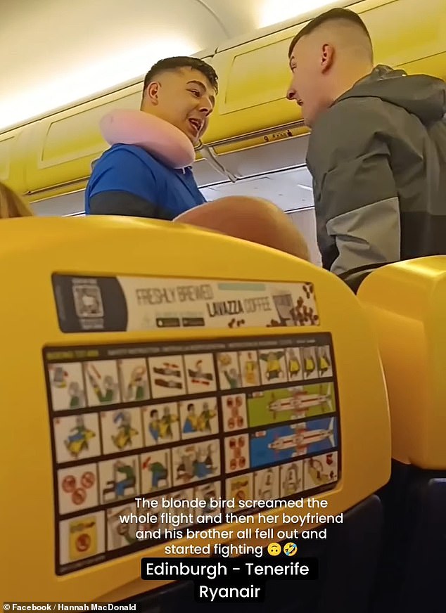 Footage of a drunken brawl on a Ryanair flight from Edinburgh to Tenerife has led MailOnline commentators to call for a complete ban on alcohol on flights.  Passenger Hannah MacDonald, who filmed the fight, said the two brothers and one of their girlfriends had been drinking heavily.