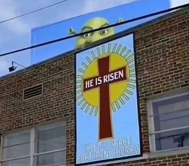 Shrek found an unexpected connection with a religious sign in Ohio that read 