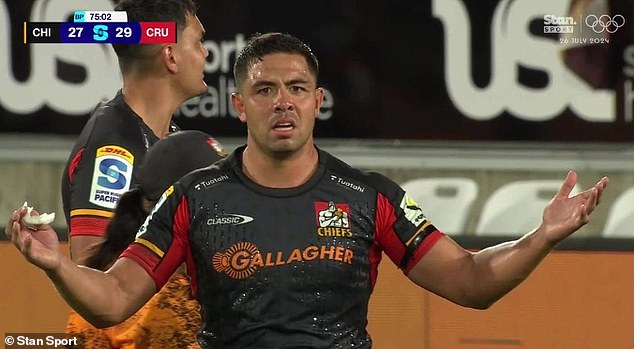 Anton Lienert-Brown was not impressed by being carted off the field at a crucial moment with his Chiefs playing the Highlanders.