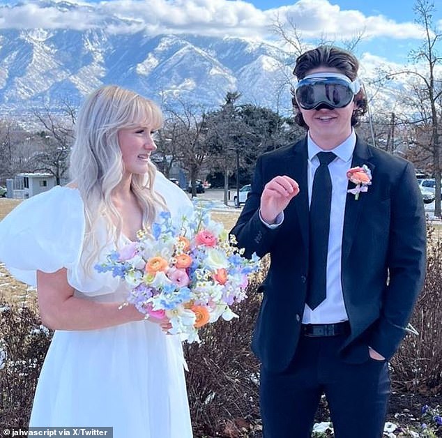 Jacob Wright used his Apple Vision Pro headphones to take photos after his wedding ceremony