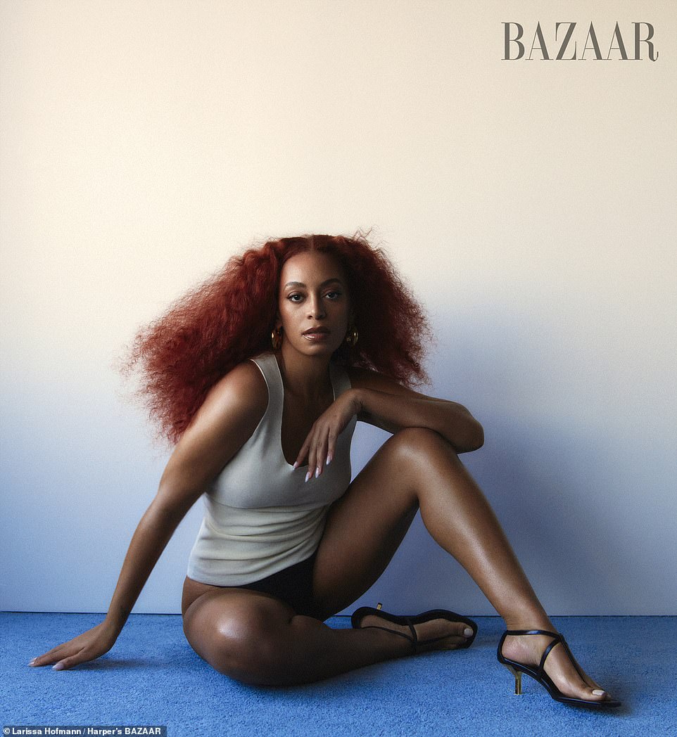 Solange Knowles looked stunning for Harper's Bazaar's March 2024 Legacy issue, which was published on Tuesday.  The 37-year-old singer stripped down to her panties and added a tank top and heels.