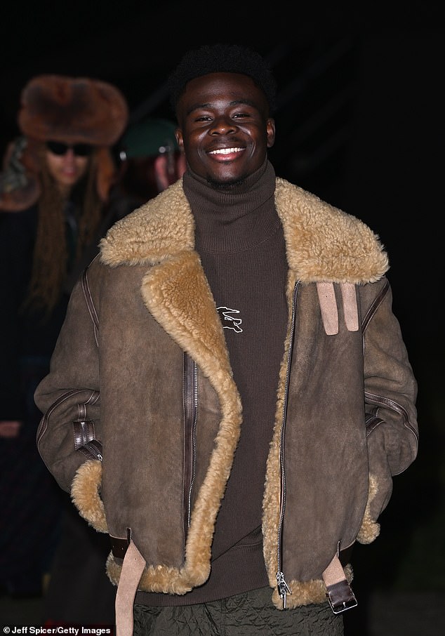 Bukayo Saka was one of several footballers spotted at a Burberry event at London Fashion Week.