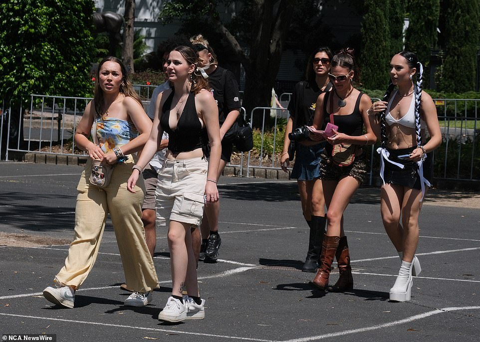 Revelers arriving at St Jerome's Laneway Festival 2024 at The Park in Melbourne's Flemington