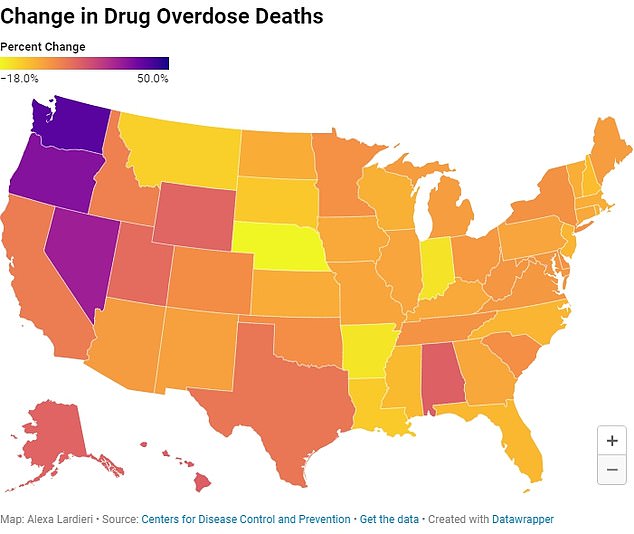 Every state has seen an increase in drug overdose deaths over the past year.