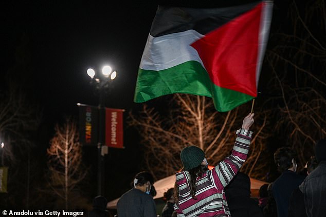 Pro-Palestinian protests have swept the Stanford University campus following the October 7 Hamas terrorist attacks; one of them is shown in the photo on February 12, 2024.