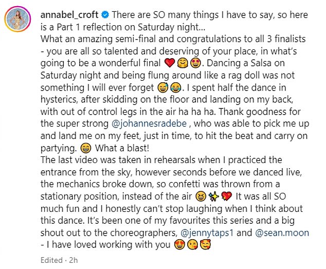 After her exit from the show, she said her dance partner gave her a reason to get out of bed as she wrote an emotional post on Instagram.