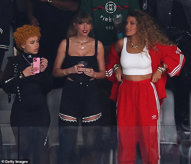 Blake Lively almost stole the show at the 2024 Super Bowl on Sunday when she arrived in a pair of stunning golden curls and a vibrant red tracksuit with her best friend Taylor Swift.