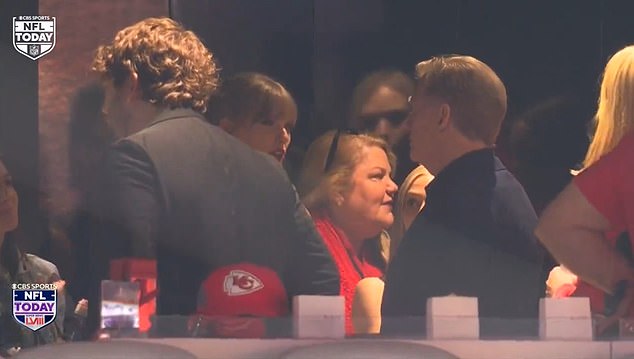 Taylor Swift chatted with the NFL's Roger Goodell at Allegiant Stadium just minutes before kickoff.