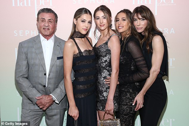 Sylvester Stallone is being an overprotective father by going so far as to hire Navy SEALs to provide self-defense training to his grown daughters before they move to crime-ridden New York City.  Pictured from left to right: Sylvester Stallone, Sistine Stallone, Scarlet Stallone, Sophia Stallone and Stallone's wife, Jennifer Flavin.