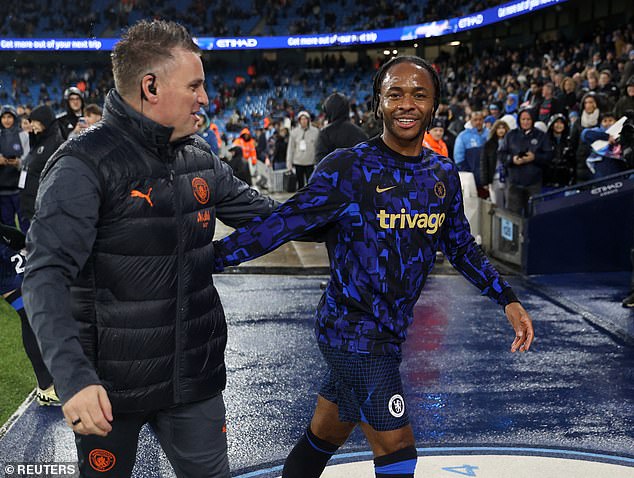 Raheem Sterling was friendly with the Manchester City squad on his return to the Etihad