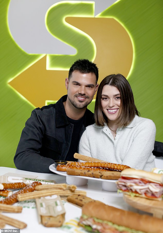 Taylor Lautner and his wife Tay Lautner are gearing up for Super Bowl LVIII on Sunday with some newly available snacks at Subway.